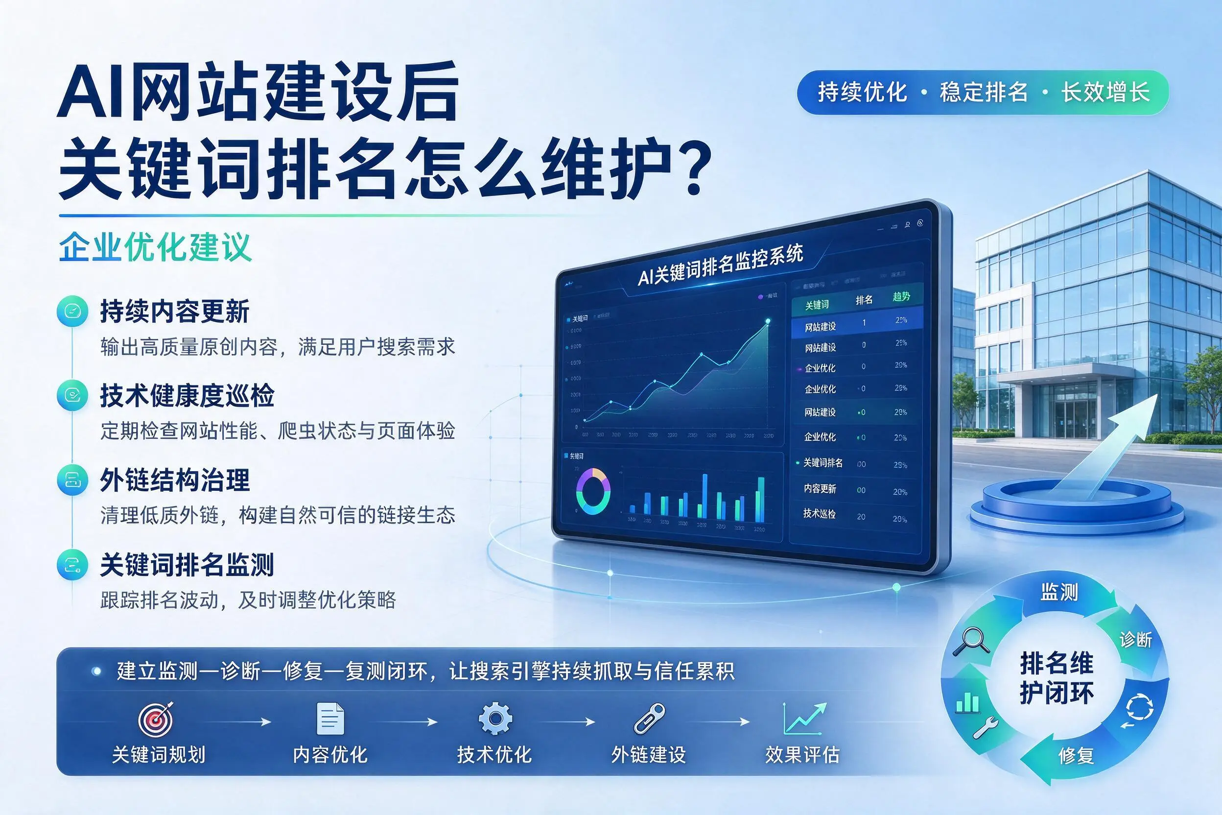 AI网站建设后关键词排名怎么维护?常德企业优化建议