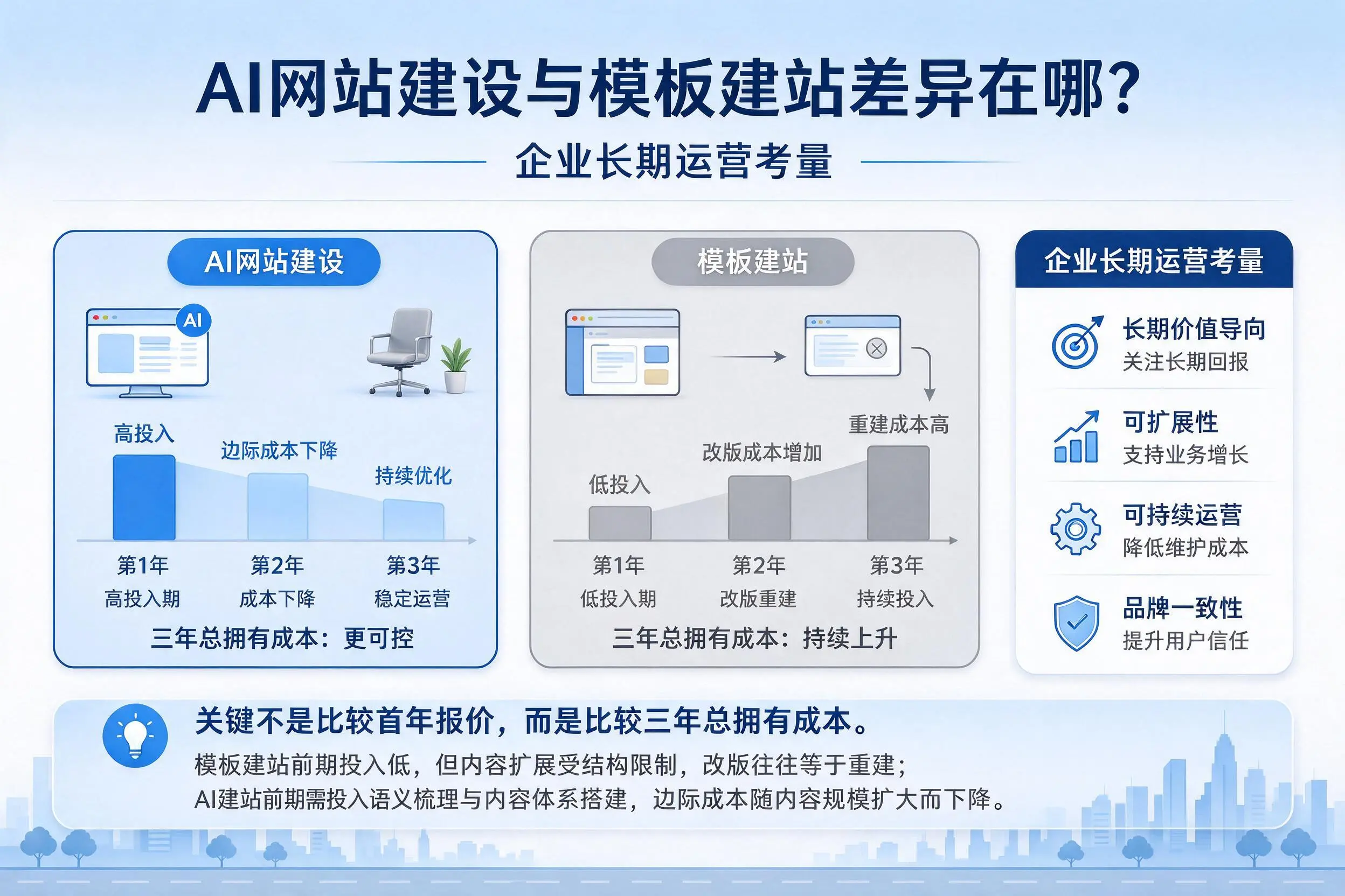 AI网站建设与模板建站差异在哪？常德企业长期运营考量