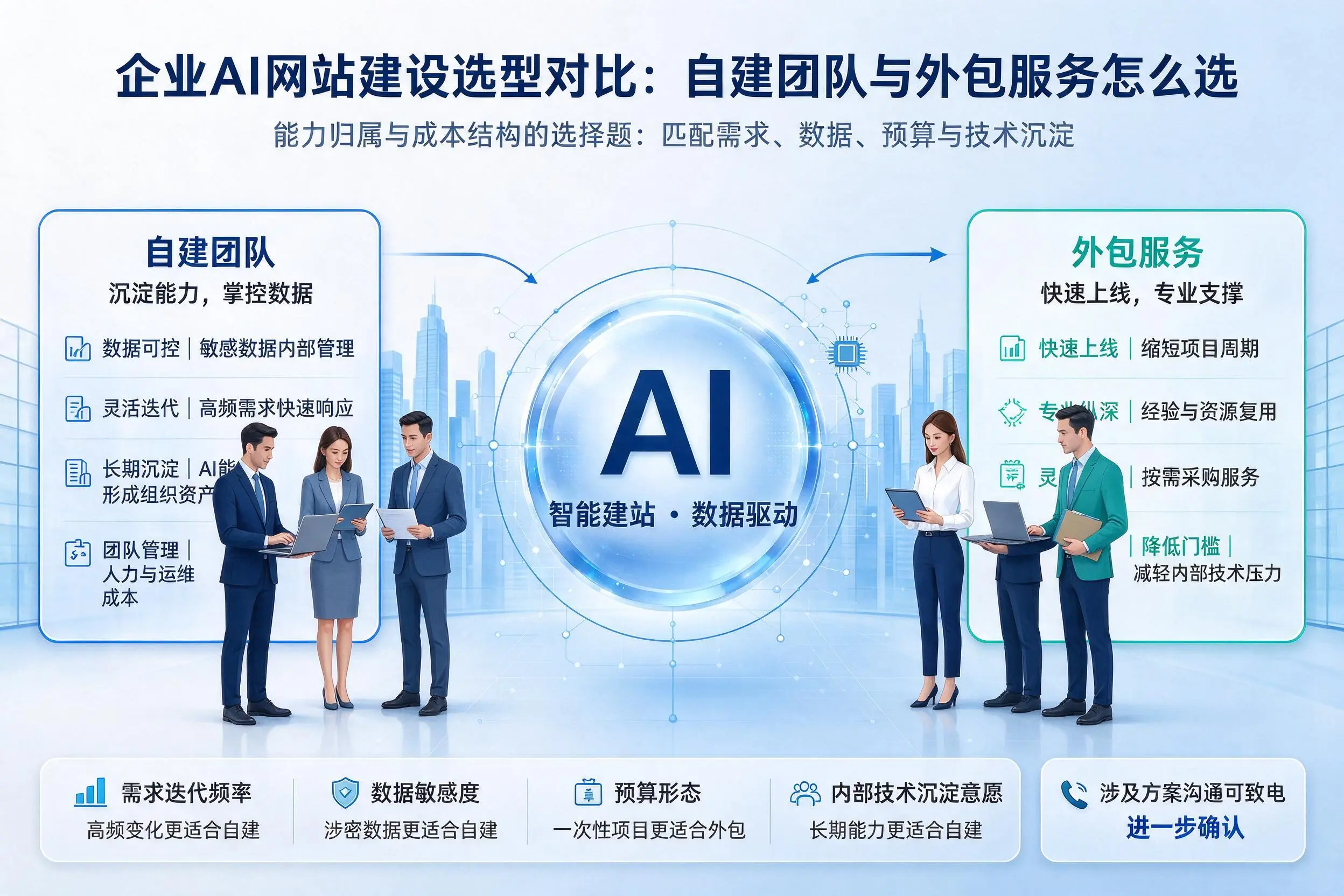 常德企业AI网站建设选型对比：自建团队与外包服务怎么选
